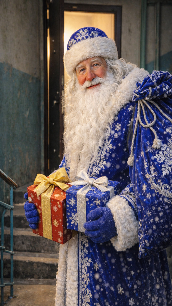 Дед Мороз у подъезда