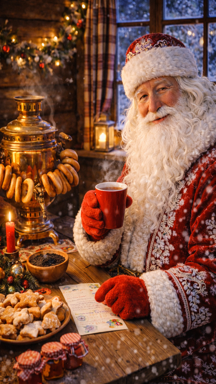 Дед Мороз за чаем